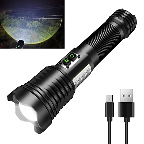 Ultrafire Rechargeable Flashlight 2500 High Lumens, Super Bright Led Tactical Flashlights, 5 Light Modes Zoomable Ip65 Waterproof Brightest Flashlight With Cob Light #TOP25