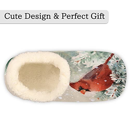 Watercolor Bird Slippers for Women Mens, Bird Tree Winter Warm Soft Coral Fleece Fuzzy House Slippers Socks Lightweight Portable Comfortable for Indoor Outdoor Bedroom Non-Slip3