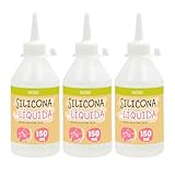 SILICONA LÍQUIDA QUIJOTE PAPER WORLD - Transparente para goma eva, papel, cartón, cuero, tela y madera. Ideal para manualidades. Uso escolar y de oficina - PACK 3-150ml