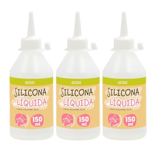 SILICONA LÍQUIDA QUIJOTE PAPER WORLD - Transparente para goma eva, papel, cartón, cuero, tela y madera. Ideal para manualidades. Uso escolar y de oficina - PACK 3-150ml