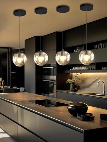 Image of Kitchen Island Lighting Globe Glass Chandeliers for Dining Room Over Table Pendant Light Fixture for Living Room Hallway Bedroom (Bulb Not Include) (Clear, Single Light)