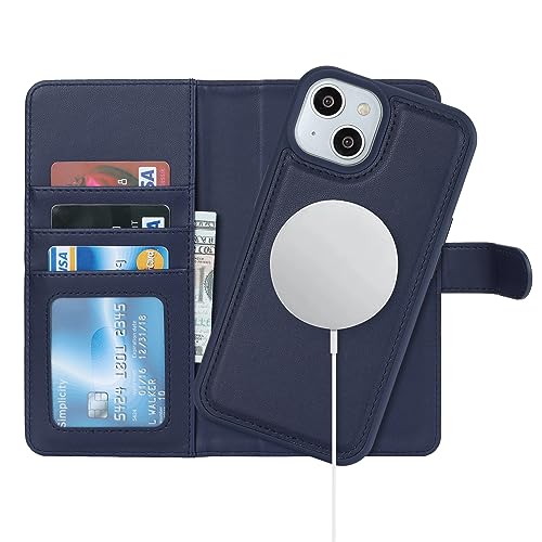 Ｈａｖａｙａ iPhone13ケース MagSafe対応 iPhone14ケース あいふぉん13ケース 手帳型 マグセーフ 【分離式2in1】 カード収納 ワイヤレス充電対応(アイフォン13 /あいふぉん13/いphone14/アイホン14 6.1インチ対応)-ブルー