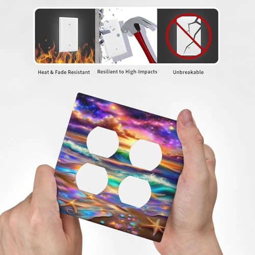 Decorative Outlet Covers Colorful Sunset Starfish Beach Shells 2 Gang Wall Plate Cover Double Duplex Receptacle Two Switch Light Switch Cover Plate Jumbo Dual Faceplate for Home Decor