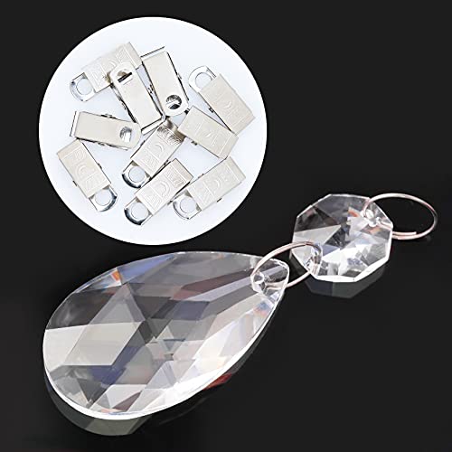 Lystaii 12pcs Tablecloth Weights Set with 12pcs Metal Clip Kit, AB Crystal Teardrop Pendant Glass Tablecloth Weights Heavy Outdoor Prisms Pendants for Home Decoration Picnic Tables Christmas (38mm)