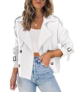 Saodimallsu Women Crop Double Breasted Trench Coat Raglan Sleeve Work Office Cropped Jacket With ...