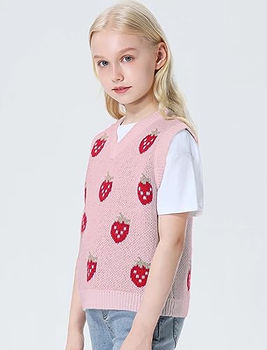 Mebius Girl's Cute Preppy Sweater Vest Sleeveless V Neck Knit Casual School Plaid Checkered Strawberry Cropped Top3