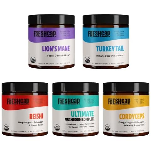 FreshCap, Ultimate Mushroom Starter Kit (Cordyceps, Lion's Mane, Turkey Tail, Reishi and The Ultimate Mushroom Complex) 60 Servings Cover