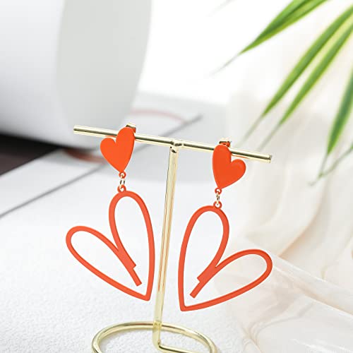 Lourny Double Heart Dangle Earrings For Women, Love Heart Drop Stud Earrings Lightweight Hypoallergenic Trendy Earrings For Teen Girls (Orange) #TOP4