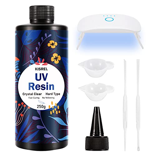 UV Resin Kit With Light - 250g Upgraded Hard Type Crystal Clear Ultraviolet Curing UV Resin Kit, 9 Lamp Beads UV Light, UV Resin With Light For Craft Jewelry Making