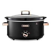 Tower T16043BLK Slow Cooker Cavaletto da 6,5 Litri con 3 Impostazioni di Calore, Manici Cool Touch, Elettrodomestici Cucina, Nero e Oro Rosa