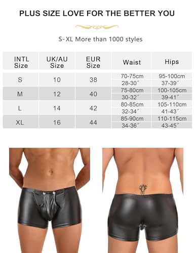 ohyeahlady Sexy Boxershorts für Männer mit Öffnung Gay Unterwäsche Herren Erotische Wetlook Shorts Große Größen Dessous Sissy Höschen Pouch Underwear Elastizität Unterhosen Party Clubwear Schwarz L