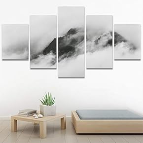 SIGNWIN 5 Panel Canvas Wall Art Foggy Scenery...