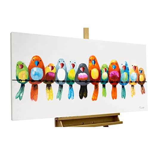 Kunstloft Quadro su tela | 100% DIPINTO A MANO | 120x60cm | Dipinto 'Amici per sempre' | Pappagallo | Multicolore | Arte moderna