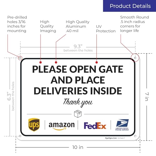 image for Sigo Signs Package Delivery Sign, Delivery Instructions Open Gate and 