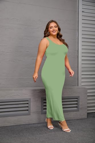 Image of YeGine Women Plus Size Sleeveless Bodycon Maxi Dresses Sexy Slim Tank Dresses