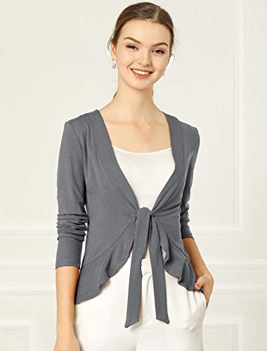 Image of Allegra K Women's Tie Front Sweater Dressy Casual Cardigan Draped Ruffle Shrugs for Women Dresses 3X-Large Grey