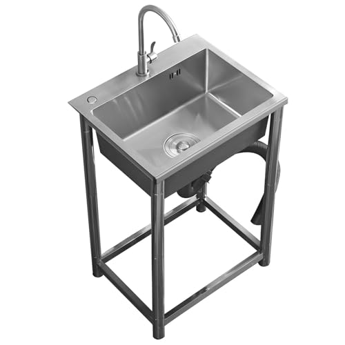 Évier Utilitaire en Acier Inoxydable, Évier de Cuisine Autoportant À Une Cuve avec Robinet Rotatif À 360° pour Buanderie, Garage(45x40cm/18x16in)