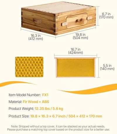 VEVOR Bee Hive Medium Box Starter Kit, 100% Beeswax Coated Natural Fir Wood, Langstroth Beehive Kit with 10 Frames and Foundations, Transparent Acrylic Bee Windows for Beginners and Pro Beekeepers