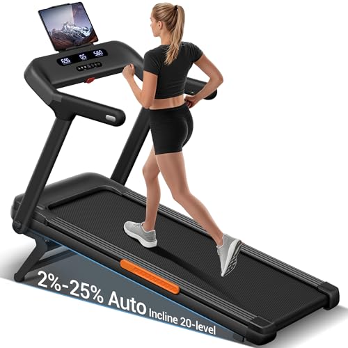 Image of Foldable Treadmill with 2%-25% Auto Incline, Heavy Duty Treadmills for Home, 4.0HP Quiet Brushless, 400LB Weight Capacity, 9.5MPH Max Speed, 55 inchx18 inch Extra-Wide Running Area with Handle