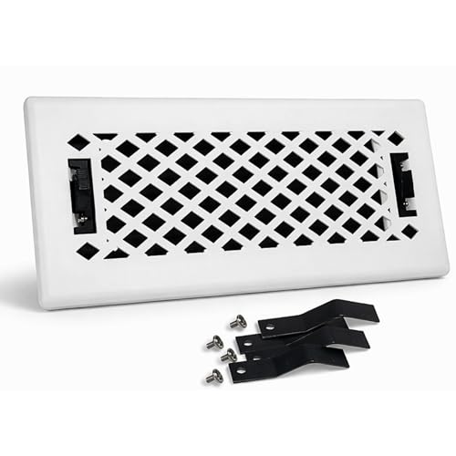 Sierra Grates 4" x 14" Lattice Design Steel Floor Register in Glacier White Finish with mounting Clips- for Floor or Side Wall- Decorative Air Vent Covers- Floor Register 4” x 14” by Sierra Grates - Used condition - US$18.45