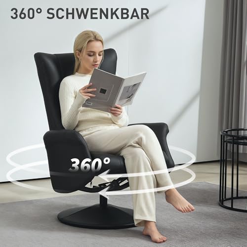 HOMCOM Relaxsessel mit Hocker 360°Drehbarer Fernsehsessel mit Liegefunktion Ruhesessel mit Verstellbar Rückenlehne TV-Sessel bis 150 kg belastbar für Wohnzimmer Kunstleder, Schwarz – Bild 7