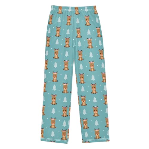 ZZXXB Xmas Deer Trees Boys Long Pants Soft Trousers Elastic Waist Kids Lounge Bottoms with Pockets S-XL
