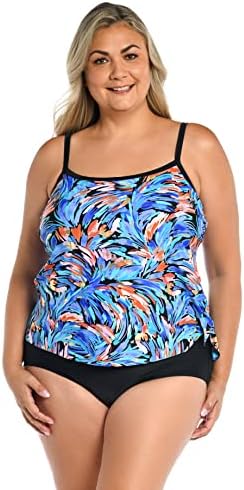 Maxine Of Hollywood Women's Standard Scoop Neck Faux Side Tie One Piece Swimsuit, Multi//Feathers & Flair, 10