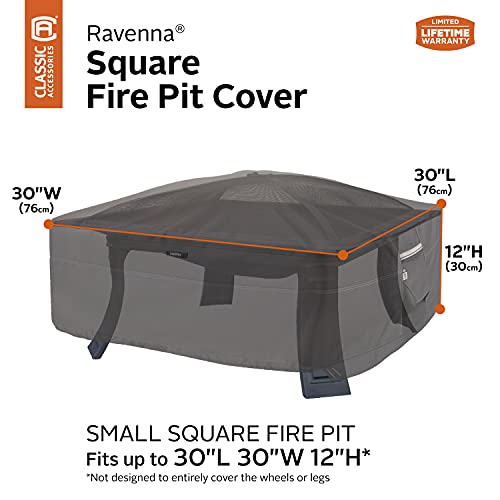 Classic Accessories Ravenna Water-Resistant 30 Inch Square Fire Pit Cover, Outdoor Firepit Cover #TOP26