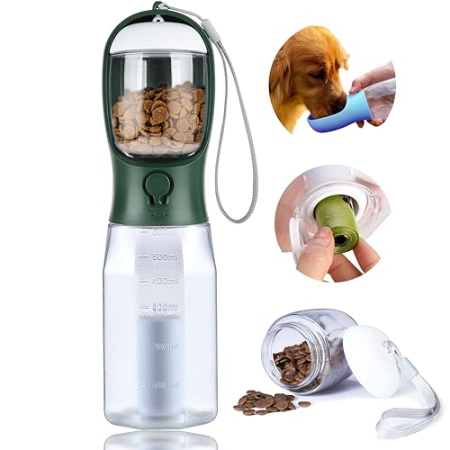 AVELORA Dog Water Bottle with Food Container, Portable Pet Dog Water Dispenser for Outdoor Walking,Hiking,Travel,Puppy Essentials,Puppy Supplies,Replaceable Waste Bags