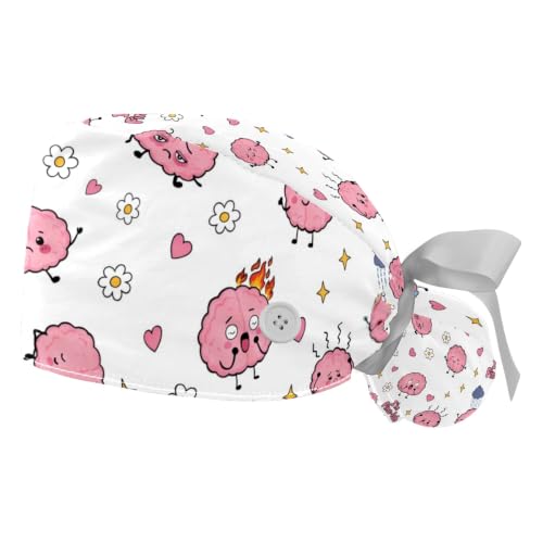 Image of 2 PCS Bouffant Cap with Button Ponytail Pouch Working Cap Sweatband Adjustable Surgical Cap Black and White Cow