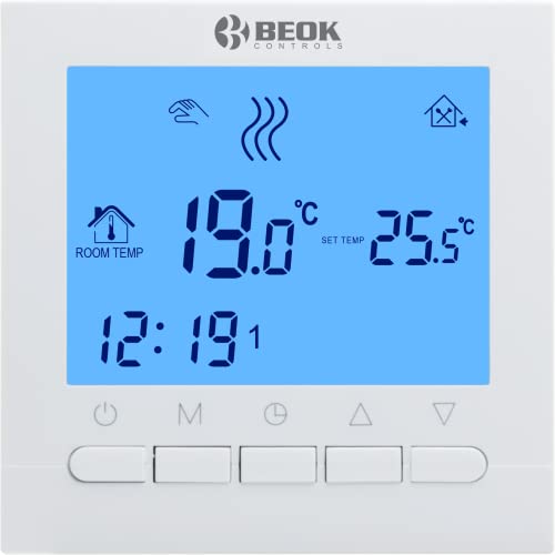 Termostato a Batería para Caldera de Gas,Termostato de Calefacción de Habitación Programable Digital con Pantalla LCD Controlador de Temperatura de Retroiluminación Azul,3A BOT-313