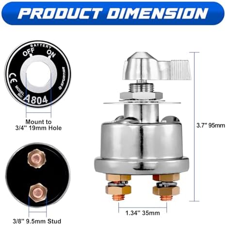 Spurtar Battery Disconnect Switch 12-48V Battery Shut Off Switch 200A High Current Master Battery Power Cut Isolator Kill Switch for Car, Vehicle, Truck, Winch, ATV, RV, Marine, Boat - 4