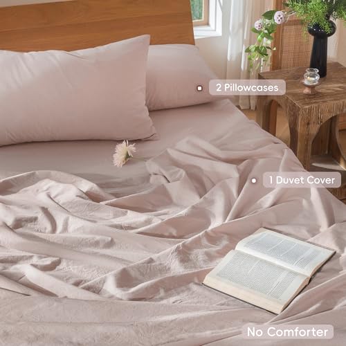 Image of MooMee Duvet Cover Set 100% Washed Cotton Linen Like Cal King | Relaxed Linen-like Texture. Soft, Breathable & Long-lasting Comfort. Lightweight. Hidden Zipper with 8 Interior Corner Ties