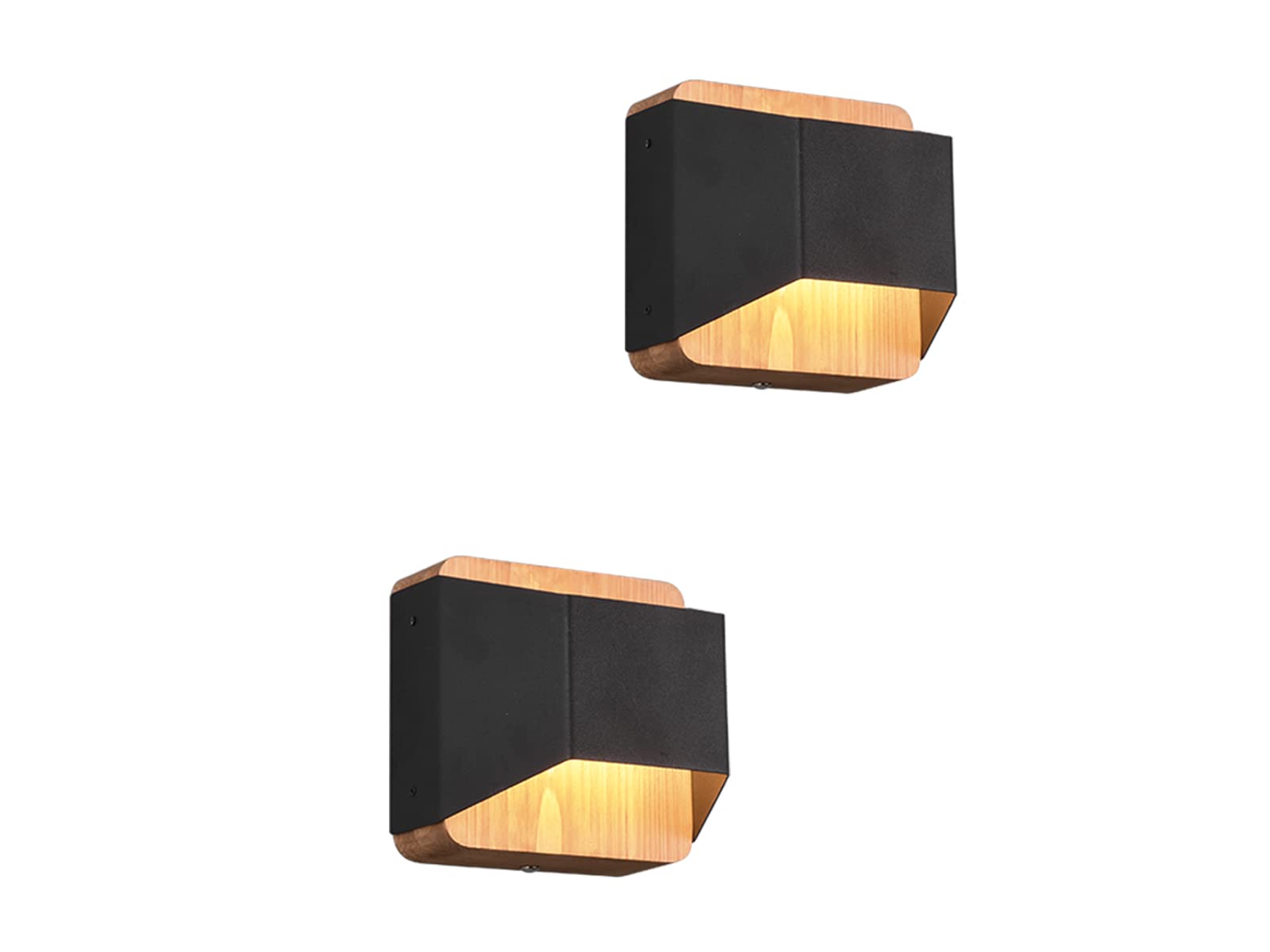 LED Wandleuchten 2er SET aus Holz & Metall Schwarz, Breite 12cm