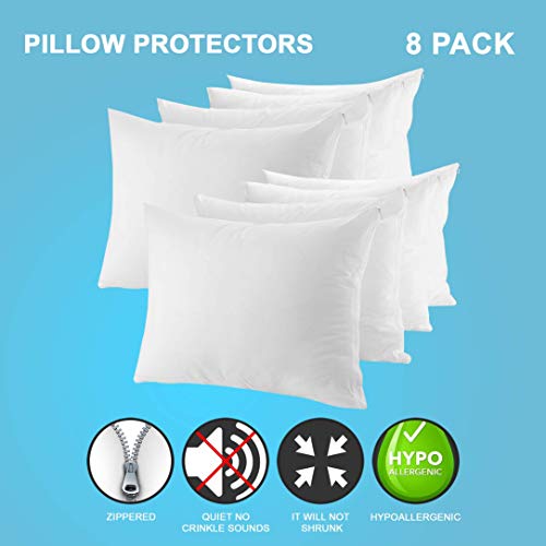 The Grand King Size Pillow Protectors Zippered Cases | Poly Cotton Pillow Covers Allergy-Free | Breathable And Quiet (King Set Of 8, White) #TOP5