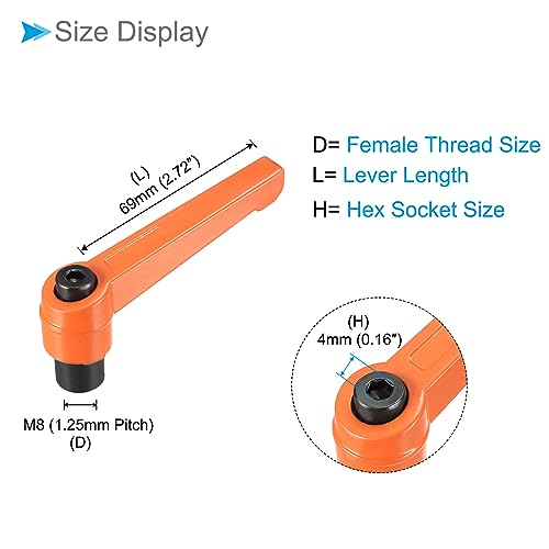 Image of Clamping Lever Handles, M8 Female Thread 69mm Lever, Adjustable Quick Release Locking Rotating Knobs Orange - (Applications: for Lathe Machinery), 3-Pieces