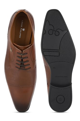 Image of Louis Philippe Men Premium Leather Breathable Lining Material Anti Slip with Heel TPR Sole Formal Derby Shoes