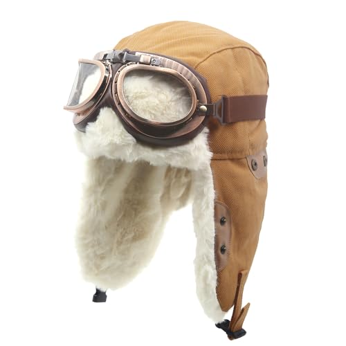 Cuhubyup Adults Vintage Aviator Hat Trapper Cap Camel Hat