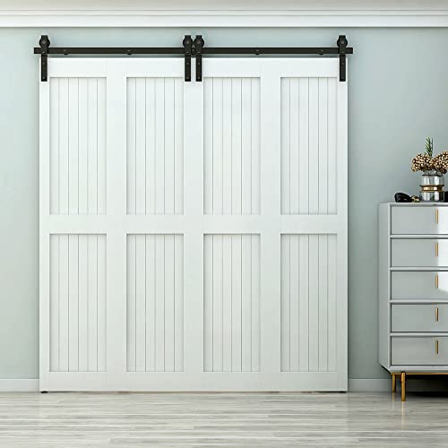 Bi-Folding Sliding Barn Door Hardware,Smoothly& Quietly-Heavy Duty -Simple and Easy to Install for Double Door Hardware Kit (Basic J)