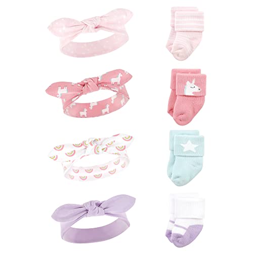 Hudson Baby Infant Girl Headband and Socks Set, Unicorn, 0-9 Months