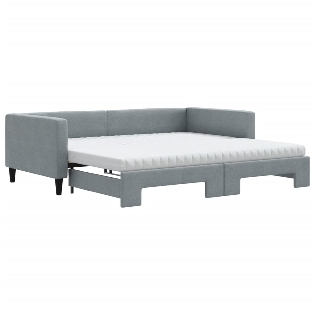 Cama Gigogne 100 x 200 cm con colchón gris claro | Sofá Convertible 2 en 1, tejido duradero, estructura de madera y metal, para salón o dormitorio