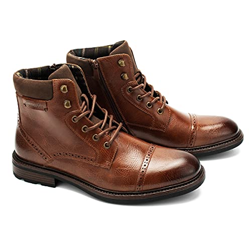 Temeshu Mens Casual Lace Up Motorcycle Boots Classic Combat Ankle Boots(with shoelaces) HH06 Brown 10.54