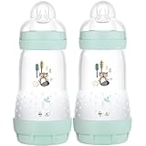 MAM Easy Start selbststerilisierende Anti-Colic Babyflasche, 2er Pack (2 x 260 ml), MAM Flaschen mit mittlerem Durchfluss MAM Sauger Größe 2, Neugeborene Essentials, Blau (Designs können variieren)