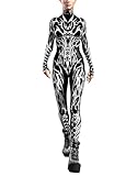 Tribal Flame Print Bodysuit for Women Full Body Long Sleeve Stretch Jumpsuit for Dance Rave Party (HX108, XL)