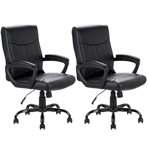 Image of CLATINA Leather Ergonomic Office Chair with Lumbar Support and Padded Armrestes, Swivel Rolling Executive Mid Back Computer Task Desk Chair for Home, Conference, Waiting Room, Black, 2 Pack