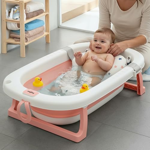 Baybee Bath Tub for Baby 0-5 Years, Foldable Bathtub for Kids with Anti Skid Base, Support Cushion & Drainer, Mini Swimming Pool for Kids, Newborn Bab