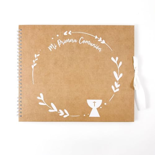 Gastenboek voor communie Natura Caliz, afmetingen 23 x 27,5 cm, met 30 pagina's, 3 vellen stickers, letters en cijfers en 3 vellen decoratieve stickers, 2 vellen hoekstickers en striksluiting, Arguval