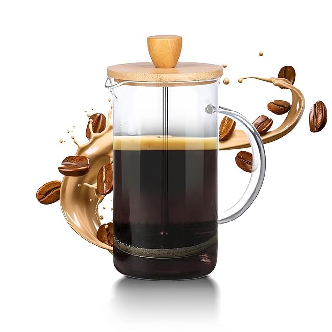 Image of French Press Coffee Maker 34 Ounce, Cold Brew Coffee Maker, Stainless Steel French Press Glass, Heat-resistant Thickened Borosilicate Glass, Eco-friendly Bamboo lid, Cork Base