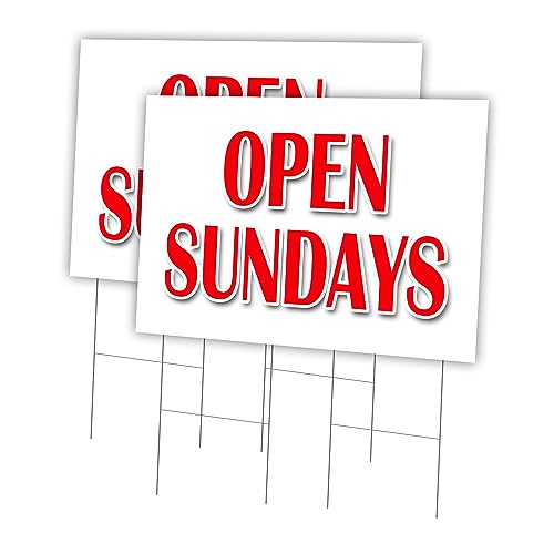 Open Sundays 2 Pack Of 24" x 36" Yard Sign & Stake | Advertise Your Business | Stake Included Image On Front Only | Made in The USA
