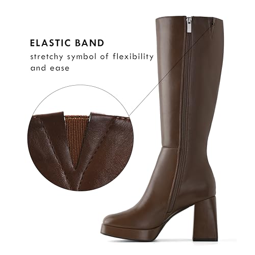 Knee High Platform Boots for Women Square Toe Boots with Chunky Block High Heel Shiny Patent-Look Tall Boots Side Zipper2